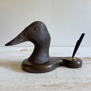 Vintage Gosset Bronzes Cast Duck Head Pen Holder